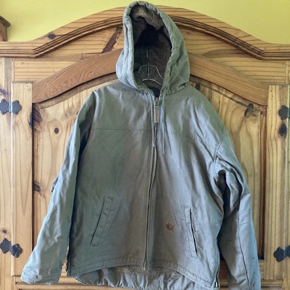 Men's Berne heavy duty khaki long sleeve fleece lined hooded winter coat size L - Picture 1 of 12